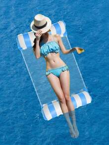 1 Pack Inflatable Pool Float For Adults Water Hammock Lounge Chair Mesh Bed Summer Swimming Pool Lake Beach Raft Relaxation Floating Mat With Pillow - Light Blue - View 4