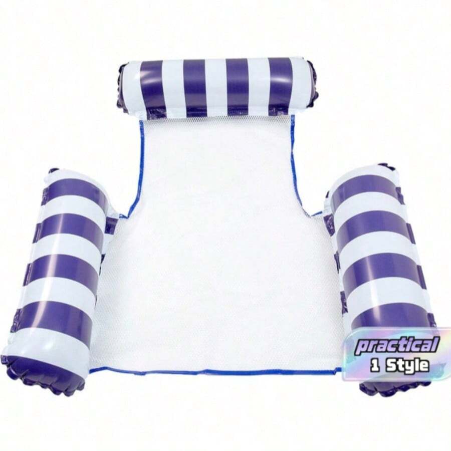 1pc Inflatable Floating Bed, Minimalist 3-Tube Design, Striped Pattern, PVC Material, Suitable For Water, Pool, Beach, Theme Party, Inflatable Water Float, Floating Resting Seat, Requires Separate Air Pump Purchase - Three-tube Mesh Floating Bed - View 1