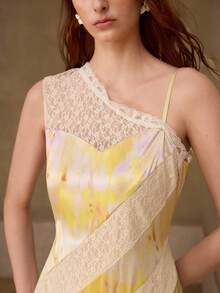 MOTF PREMIUM WOMEN'S FASHIONABLE CONTRAST LACE LONG DRESS - Yellow - View 3