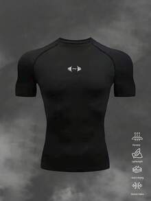 Gym Rark Men's Graphic Print Slim Fit Round Neck Short Sleeve Athletic T-Shirt Gym Compression Shirt Compression Shirt Gym Shirts Pack Compression Shirt Men - Black - View 1