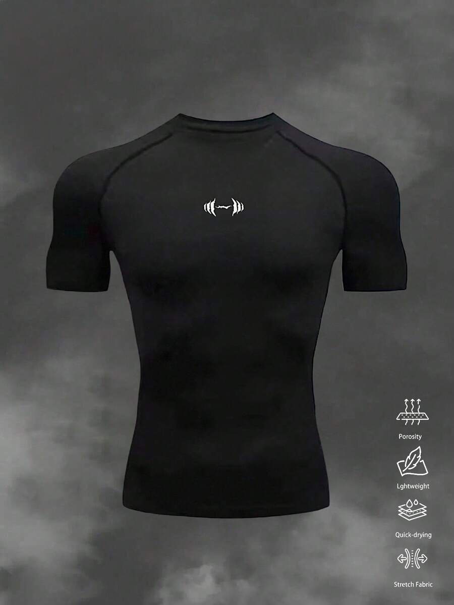 Gym Rark Men's Graphic Print Slim Fit Round Neck Short Sleeve Athletic T-Shirt Gym Compression Shirt Compression Shirt Gym Shirts Pack Compression Shirt Men - Black - View 1