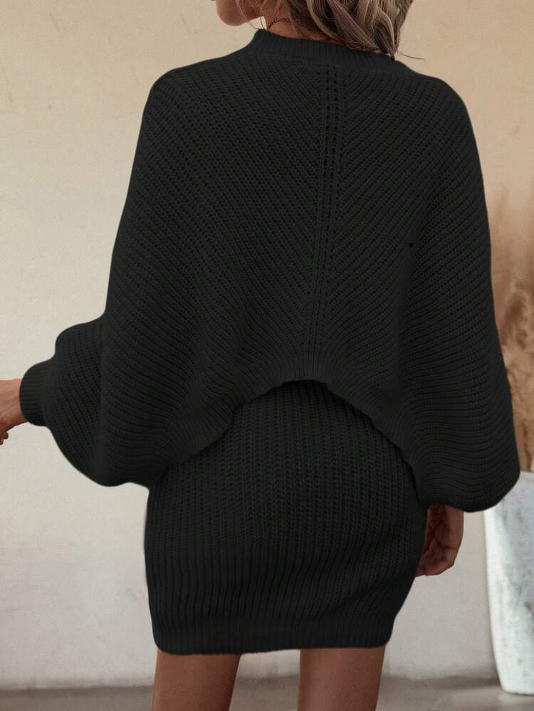 Batwing Sleeve Sweater & Knit Skirt Fall Cloth For Women
