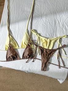 Swim Mod 女款夏季海灘度假掛脖綁背性感波點比基尼套裝 - 彩色 - 查看 7