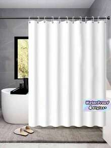1 pieza Cortina de ducha blanca impermeable & resistente al moho de diseño simple - Blanco - Ver 1