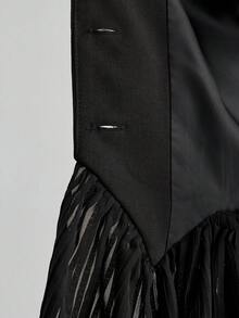 Ontre 2026 New All Season Minimalist Fashion Elegant Commute Casual Sleeveless V-Neck Cinched Waist Ruffle Trim Patchwork Button Blazer Jacket Versatile Slimming Heightening Elegant Daily Wear Commute Wear Office Wear Date Wear Fashion Wear Streetwear - Black - View 7