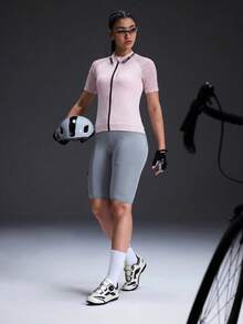 Powerista Women's Summer Mesh Patchwork Raglan Sleeve Zipper Cycling Jersey Top - Baby Pink - View 6