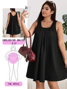 Solflare Plus Size Women's Solid Color Pleated Casual Vacation Sleeveless Dress Formal Vacation Black Summer - Black - View 1