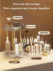 Rotating Cosmetic And Makeup Brush Storage Box, 360-Degree Rotating Storage, Suitable For Women's Use, Desktop Perfume And Skincare Product Organizer, Rotating Pen Holder, Makeup Brush, Lipstick And Powder Puff Storage Box. - Multicolor - View 5