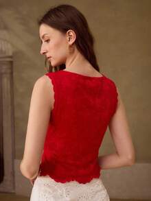 MOTF PREMIUM WOMEN'S SUMMER FASHION CONTRAST LACE TANK TOP - Red - View 3