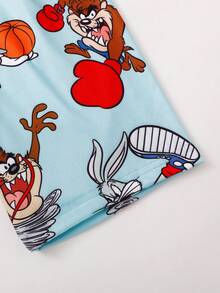 LOONEY TUNES X SHEIN GraphicGems Sommer Tween Jungen Figurbetonte Pyjamas Weich Bequem Minimalistisch Kurzarm Shorts 3 Stücke Set Figurbetonte Loungewear - Grün - Übersicht 7