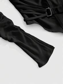 ROMWE Deconstructed Strappy Ruched Off-Shoulder Backless Halter Top - Black - View 4