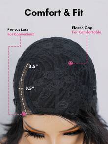 Wear & Go Straight Lace Bob Wig With Curtain Bangs 10 Inch Short Straight Bob Wig With 3.5 Inch Side Lace Part Glueless Bob Wig With French Bangs Natural Black Color - Natural Black - View 7