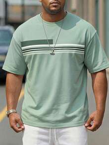 Sorvial Men's Plus Size Casual Contrast Stripe Print Short Sleeve T-Shirt, Summer - Multicolor - View 1