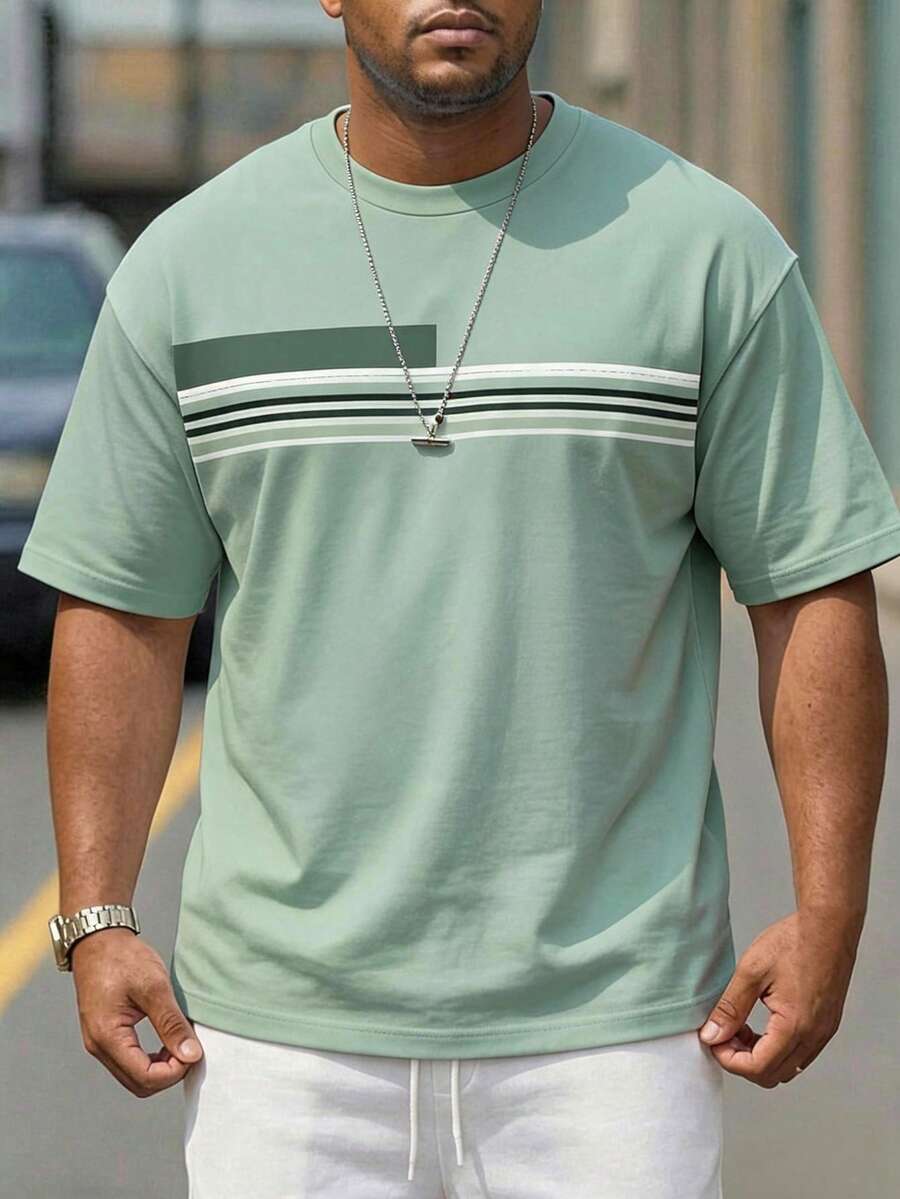 Sorvial Men's Plus Size Casual Contrast Stripe Print Short Sleeve T-Shirt, Summer - Multicolor - View 1
