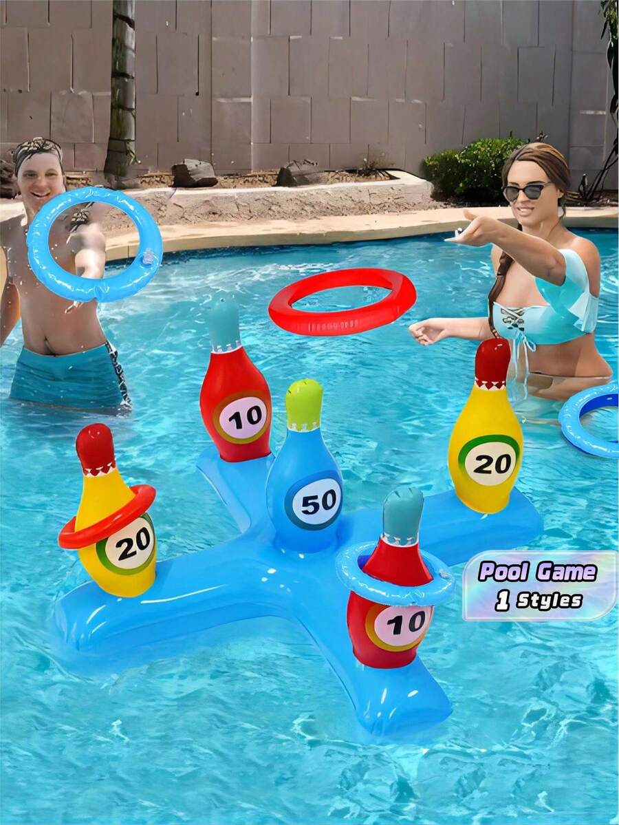 1 Inflatable PVC Bowling Toy, Children's Throwing Game Set, Parent-Child Interactive Swimming Pool Games, Family Fun Inflatable Swimming Pool Beach Outdoor Toys, Fun Outdoor Gifts For Children