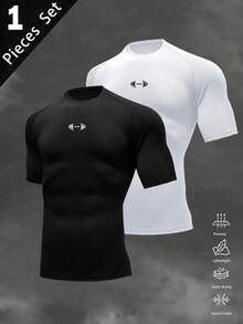 Gym Rark Men's Graphic Print Slim Fit Round Neck Short Sleeve Athletic T-Shirt Gym Compression Shirt Compression Shirt Gym Shirts Pack Compression Shirt Men - Black - View 4
