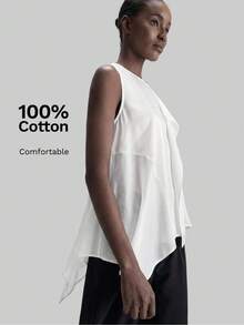 Ontre Top blanco cómodo para mujer con diseño asimétrico, estilo bohemio casual para todas las estaciones, ropa de vacaciones para la playa, estilo urbano moderno de otoño - Blanco - Ver 3