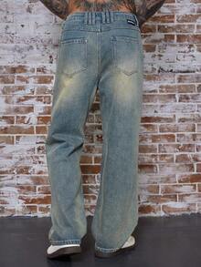 DAZY Long Washed Distressed Straight Fit Men's Jeans - Blue - View 2