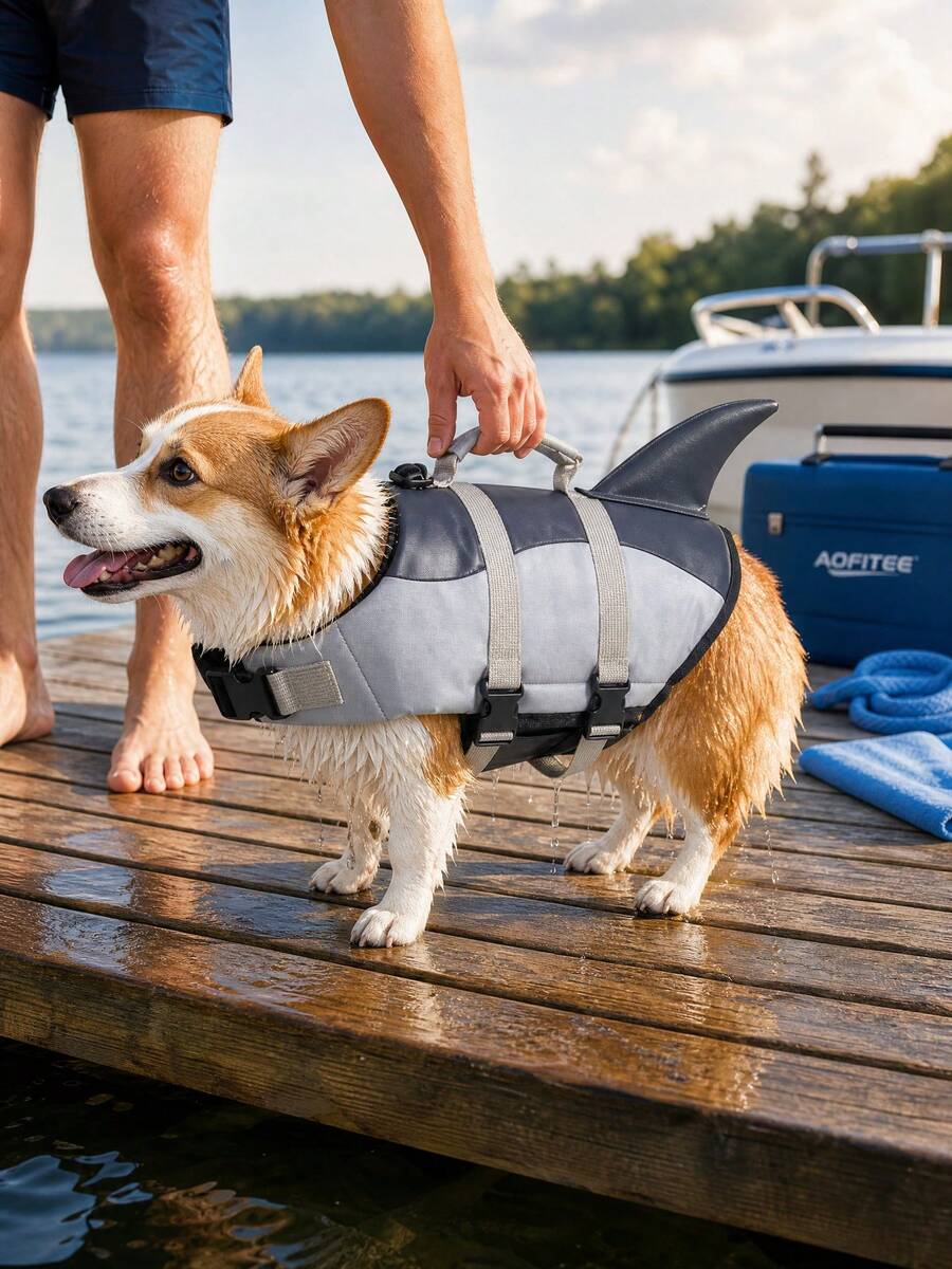PETSIN 1PC Cute Shark Dog Life Jacket With Adjustable Straps & Quick Release Buckles, Pet Life Vest With Grab Handle & D-Ring, Dog Swimming Safety Vest For Boating Beach Pool, Dog Flotation Life Preserver For Small Medium Large Dogs - Multicolor - View 1