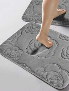1PC Grey Flannel Rose Printed Floor Mat, Daily Life Floor Mat, Valentine's Day Floor Mat - Grey - View 3