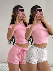Comfortcana 女款休閒波點印花綁腰短褲 - 彩色 - 查看 3