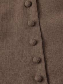 Skyraze Apricot Pleated Midi Dress With Collar,Summer Dresses For Women - Khaki - View 4