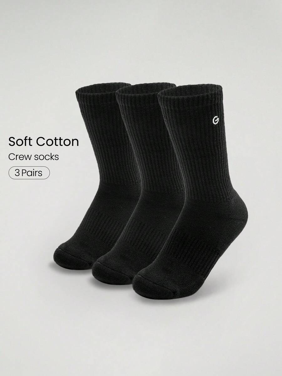GLOWMODE 3 pares de calcetines suaves de malla ventilada con logotipo bordado para uso diario, deportivo y casual - Negro - Ver 1