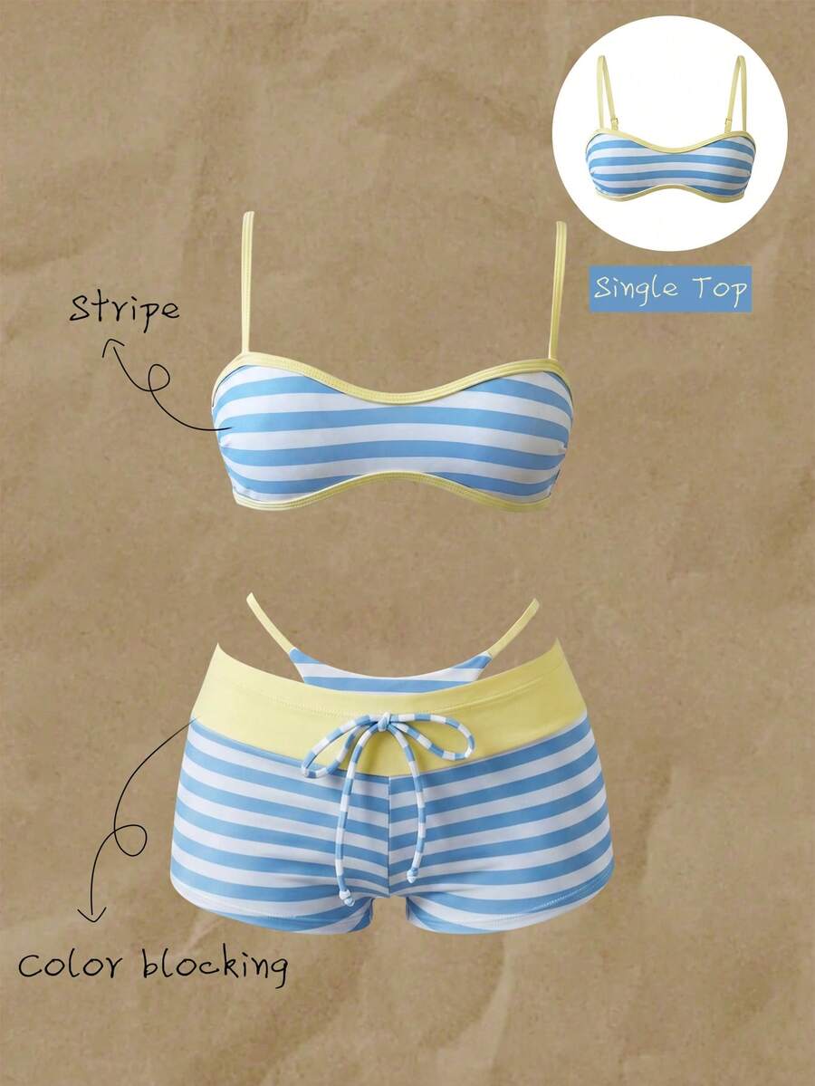 Elavelle Women's Spring/Summer Random Print Spaghetti Strap Bikini Top - Multicolor - View 1