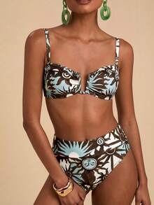 Travachic Women's Vacation Beach Sun Print Swimsuit Set - Multicolor - View 1
