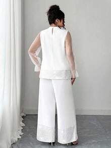 Elenzga Plus Size Simple Elegant Versatile Patchwork Women's Set - White - View 2