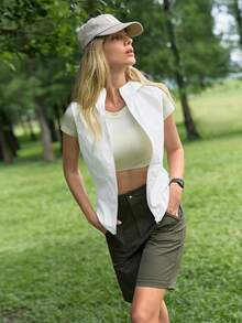 In My Nature Women's Solid Color Zipper Hooded Casual Versatile Daily Outdoor Vest Jacket - White - View 6