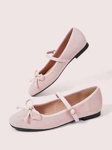 CUCCOO DOLLMOD Ladies Shoes, Pink, Single Buckle With Metal Buckle Bow Decoration, Flat Bottom, Low Heel, Suede, Mary Jane Ballet Shoes. - Pink - View 3