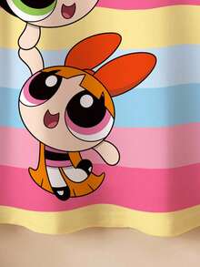 THE POWERPUFF GIRLS X SHEIN 年轻女孩夏季休闲卡通彩色条纹印花短袖T恤连衣裙 - 白色 - 查看 6
