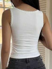 DAZY 女款領口短袖修身性感休閒套頭街頭風T恤 夏季可愛上衣 - 白色 - 查看 4