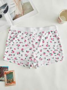 Lowkey Lull Ribbed Floral Bud Elastic Comfortable Minimalist Faux Fly Comfortable Women's Boxer Briefs - Multicolor - View 1