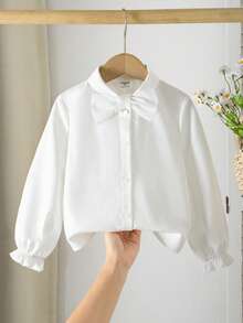 Young Girl Young Girl Woven Solid Color 3D Bow Casual Shirt - White - View 9