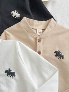 Cozy Pixies Kids Young Boy Knit Solid Color 3pcs -Piece Short Sleeve Top Set, Casual And Comfortable - Multicolor - View 4