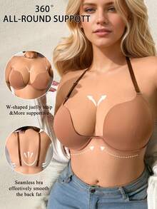 DesireSculpt Plus Size Contrast Color Strap Seamless Comfortable Bra - Coffee Brown - View 1