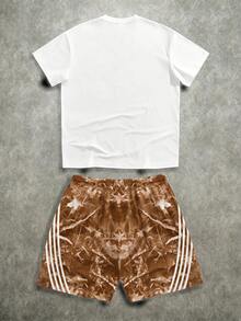 Manfinity ZONE917 Men's Lip Print Crew Neck Short Sleeve T-Shirt And Shorts Casual Daily Set - Multicolor - View 5