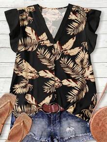SHEIN LUNE Blus Wanita Kasual Motif Bunga Leher V dengan Hem Berkerut, Cocok untuk Musim Panas, Atasan Musim Panas - MultiWarna - View 3