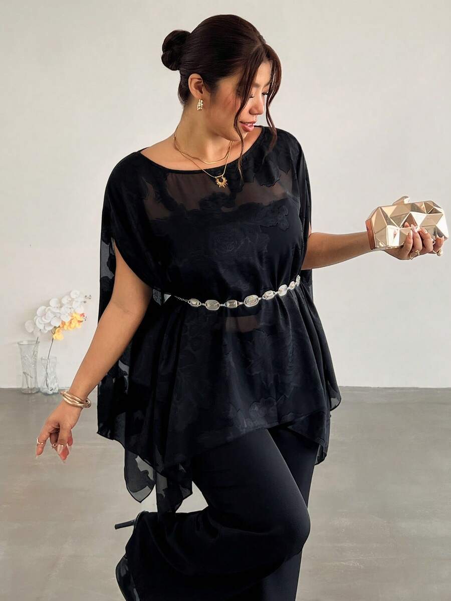 Firerie Blus Elegan Modis Lengan Jubah Potongan untuk Wanita Ukuran Plus, Cocok untuk Musim Gugur.
