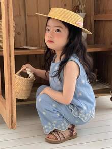 DAZY 女嬰無袖上衣與寬鬆休閒長褲2件套 夏季幼兒 - 淺藍色 - 查看 5