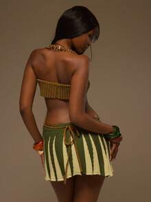 MUSERA Orange And Green Knit Bandeau Keyhole Cut Out Tie Front Top - Yellow - View 4