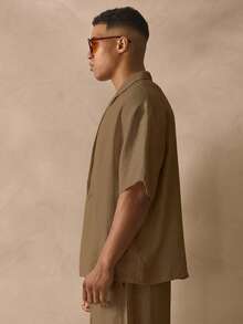 Musero Short Sleeve Asym Button Detail Top Smart Style Leightweight Linen Textured Shirt Spring Summer Holiday Essentials - Khaki - View 3