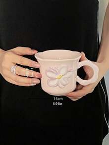 New, Original Hand-Drawn Flower Water Cup, Ceramic, High-Appearance, Pink And Pastel-Colored Coffee Cup, Perfect Gift Item, Creative Cup. - Multicolor - View 7