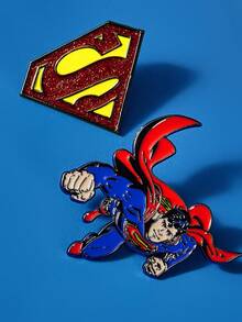 SUPERMAN X SHEIN 3件組時尚英雄鋅合金胸針別針套組，包包吊飾裝飾，適合作為禮物、收藏、紀念品 - 彩色 - 查看 4