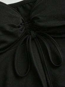 CovetEZ 女款休閒背心，夏季服飾，免內衣，抽繩綁帶，娃娃裙風，Y2K，街頭風，適合日常通勤、約會、聚會，秋冬春夏，聖誕節、新年、感恩節、派對、婚禮、海灘、畢業，時尚優雅休閒外出 - 黑色 - 查看 6