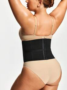SHAPORA Plus Size Waist Trainers, Shaping & Slimming With Button-Up Design - Black - View 3