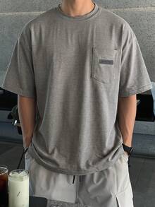 DAZY 夏季灰色圓領男士T恤附標籤口袋 - 灰色 - 查看 6