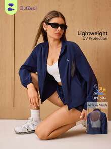 OutZeal Women Sun-Proof Jacket Hiking Camping Lightweight Mesh Panel Outdoor Jacket - Navy Blue - View 1